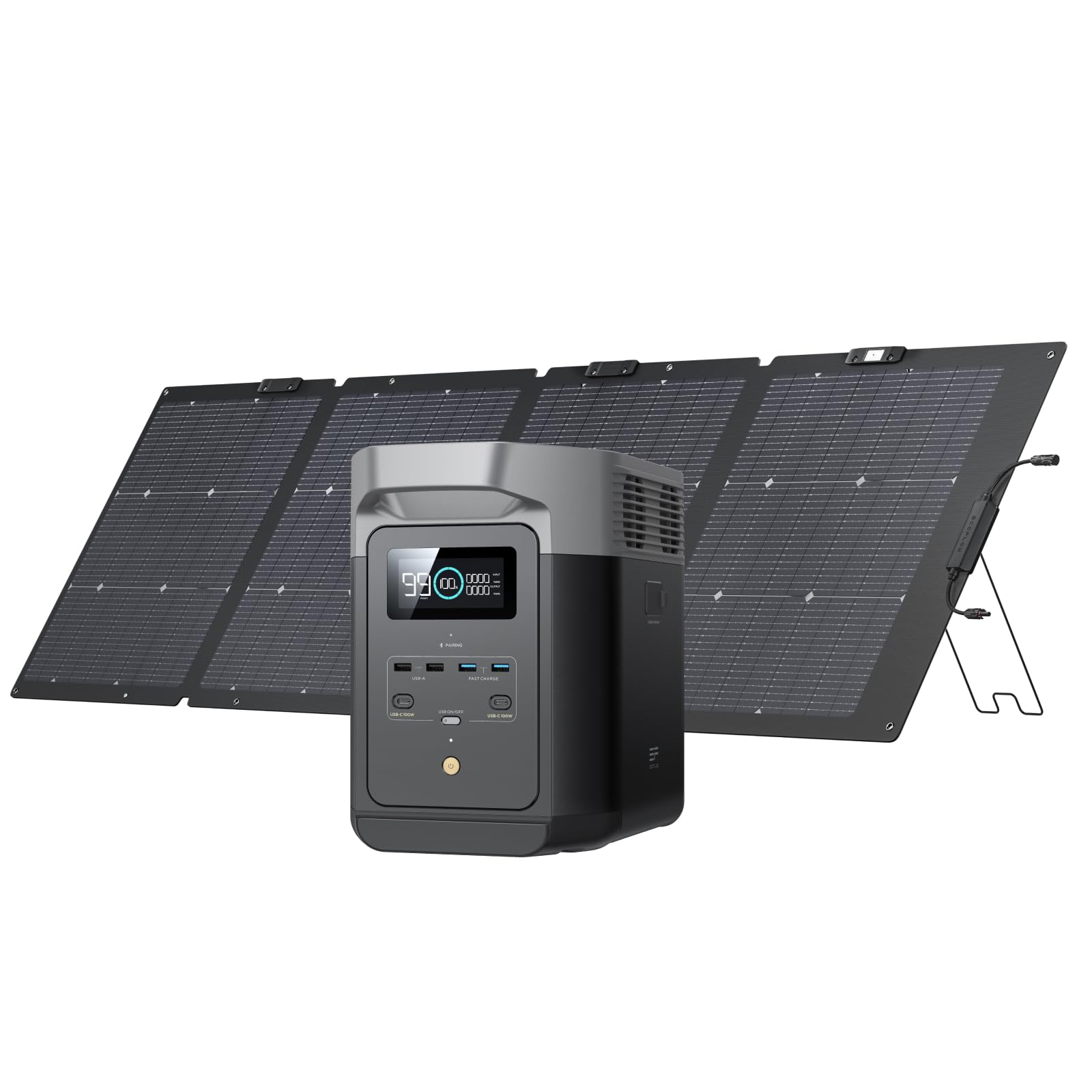 EF ECOFLOW Solar Generator DELTA 3 Classic with 220W Solar Panel, 1024Wh LiFePO4 Battery Portable Power Station, 1800W AC/100W USB-C Output (3600W Surge), 1 Hr Fast Charge for Home, Camping, RV