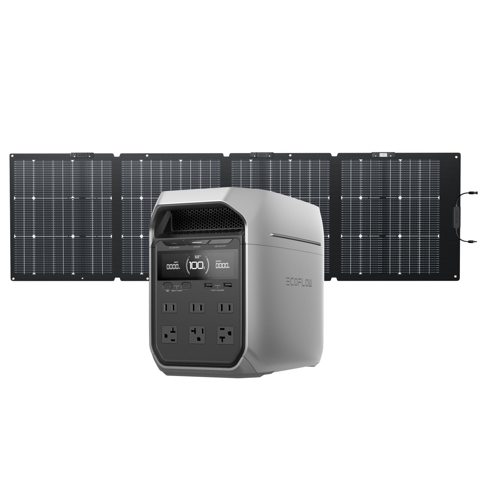 EF ECOFLOW Solar Generator DELTA 3 Classic with 220W Solar Panel, 1024Wh LiFePO4 Battery Portable Power Station, 1800W AC/100W USB-C Output (3600W Surge), 1 Hr Fast Charge for Home, Camping, RV